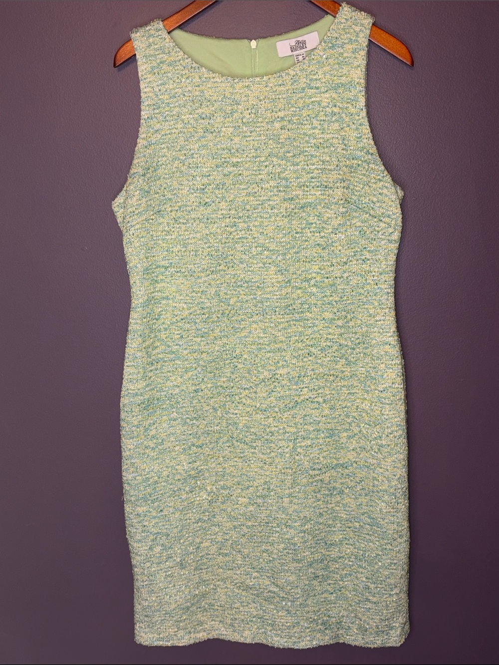 Belle Badgley Mishka Sleeveless Tweed Shift Dress in Mint with Sparkles size 14